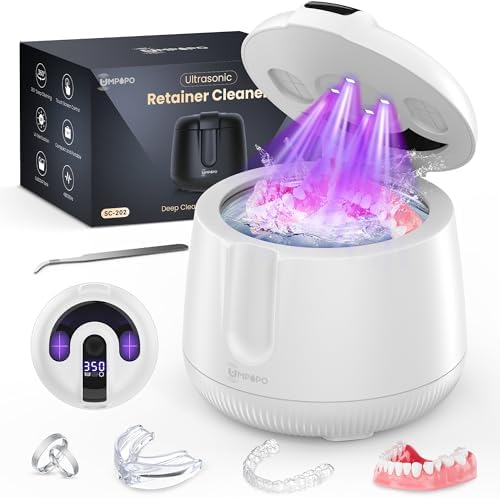 Ultrasonic Retainer Cleaner Machine 48kHz, Dental Cleaning Pod, Ultrasonic Retainer cleaner for Dentures, Aligners, Mouth Guards, Night Guards, Toothbrush Heads and Jewelry with 200ML Capacity