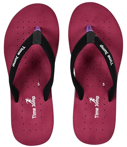 Image of Perforated Flip Flops, Burgundy with Black Straps, Casual Beach Sandals