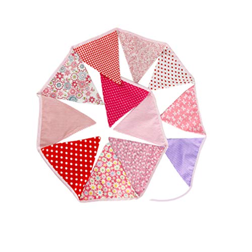 ABOOFAN Patrón Floral Banner Cotton Rope Banderín Bunting Flag Romantic Stripped Plaided Triangle Banner Aniversario de Boda Colgante de Pared Garland for Wedding Valentines Day Decor