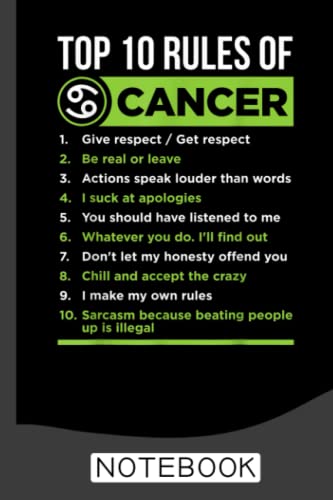 Top 10 Rules Of Cancer Zodiac Facts Traits Horoscope Sign Notebook: Zodiac Notebook | Astrology Journal | Cancer Zodiac Book | 120 Lined Pages