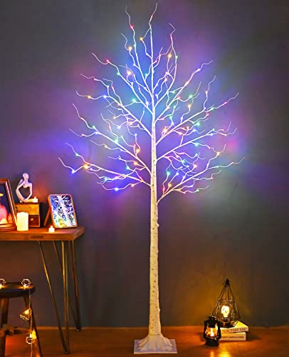 Zhouduidui Lighted Birch Tree, 8Ft 136Led Birch Tree Lights,Artificial Twig Tree Light 9Modes Timer For Indoor Outdoor Easter Tree St Patrick's Day Christmas Home Floor Decor,Warm White&Multicolor #TOP7