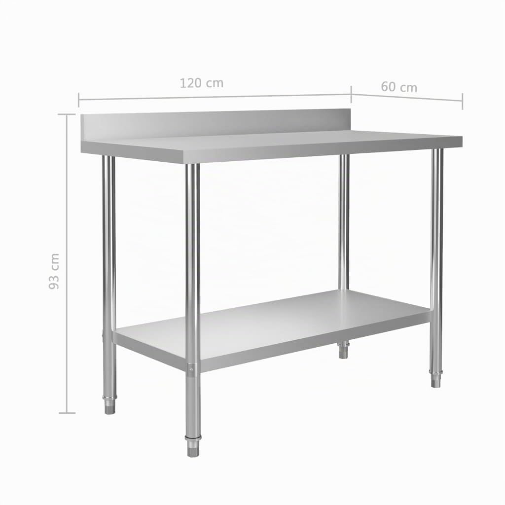 vidaXL Tavolo da Lavoro Cucina con Mensola Credenza Buffet Dispensa Scaffalatura Scaffale Ripiano Banco Bancone Cucina Mobile in Acciaio Inox