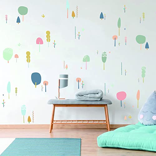 52 Pieces Different Style Little Tree Decorations Backdrop Stickers Wall Decal For Girls Kids Room Bedroom Living Room, Playroom Decor Removable Vinyl Wall Stickers Wall Decals Paper Sticker Pull (Little Tree) #TOP3