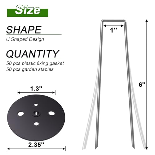 AAGUT 50 Pack Landscape Staples with Gasket Washer Caps, 6 Inch Vapor Barrier Stakes, Metal Garden Stakes Landscape Fabric Staples for Gardening Landscaping, Sod Fence Yard Lawn Ground Weed Mat Pins by AAGUT - Image 2