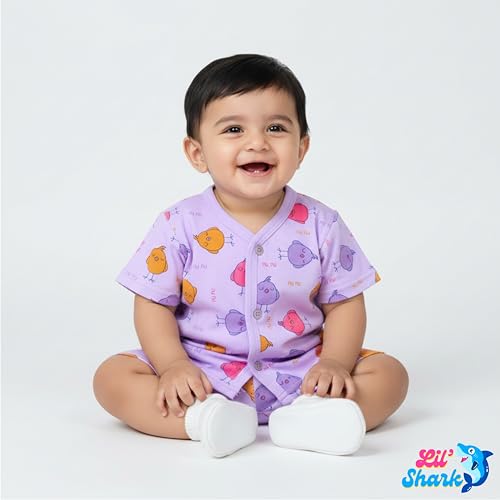 Image of Lil' Shark Baby Cotton T-Shirt & Shorts Set | 100% Pure Cotton Summer Wear for Baby Boys & Girls | Soft, Breathable Infant Casual Outfit | Printed T-Shirt with Shorts Set