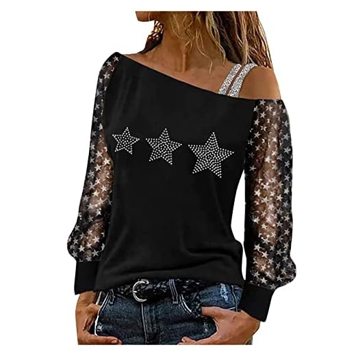 Pianshanzi Mode axellösa toppar damer sexig glitter långärmad skjorta svart casual mode långärmad skjorta blus toppar tunika elegant enfärgad tröja jumper höst vinter spets sweatshirt, C svart, S