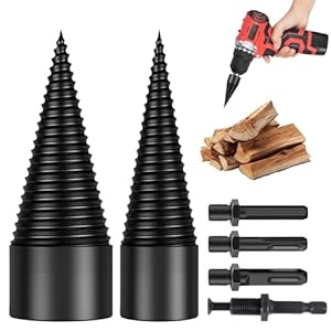 SORAYUXI Holzspalter Schraube Kegel Set, 2x Bohrkegel 32-42mm, 4 Bohrgriffe, Spaltholzkegel, Holzspalterbohrer für Bohrmaschine