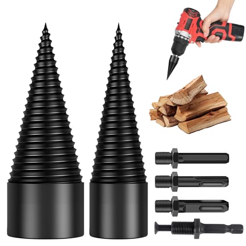 SORAYUXI Holzspalter Schraube Kegel Set, 2x Bohrkegel 32-42mm, 4 Bohrgriffe, Spaltholzkegel, Holzspalterbohrer für Bohrmaschine