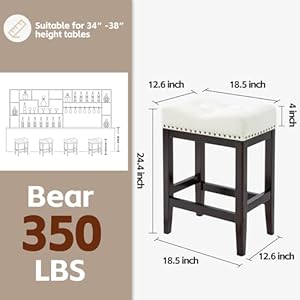 Kitchen Counter Stool,24 Inch Barstools Wood Bar Stool,Fabric Kitchen Island Stools with Saddle Seats Backless Counter Height Bar Stools Easy Assembly (Rice White+Deep Coffee, 2-Pack) Kitchen Counter Stool24 Inch Barstools Wood Bar StoolFabric Kitchen Island Stools with Saddle Seats Backless Counter Height Bar Stools Easy Assembly Rice WhiteDeep Coffee 2 Pack