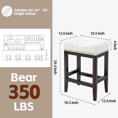 Kitchen Counter Stool24 Inch Barstools Wood Bar StoolFabric Kitchen Island Stools with Saddle Seats Backless Counter Height Bar Stools Easy Assembly Rice WhiteDeep Coffee 2 Pack