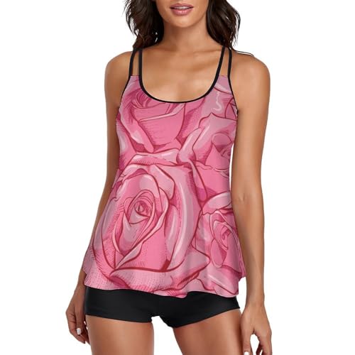 Maillot de bain tankini rose pour femme avec short et robe de plage