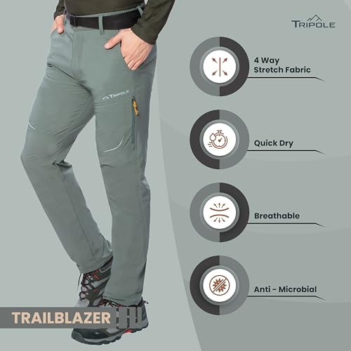 Image of TRIPOLE Trailblazer Trekking and Hiking Pants and Cargo for Outdoors and Travelling (in, Alpha, M, Regular, Olive Green)