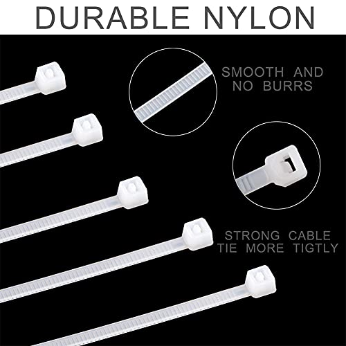 Jjw Tech 1000 Pcs Cable Ties,8'' Clear Zip Ties, White Self-Locking Nylon Cable Tie, 200 Mm Long,Heavy-Duty Cable Tie, Can Be Used For Circuit Fastening And Water Pipe Lashing #TOP4