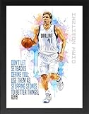 Framed NBA Basketball Players Posters, Famous Athletes Wall Art, Inspirational Sports Quotes Prints, Pro Basketball Legends Artwork for Home, Office, or Gift (Dirk Nowitzki, 7L x5 W, Framed)