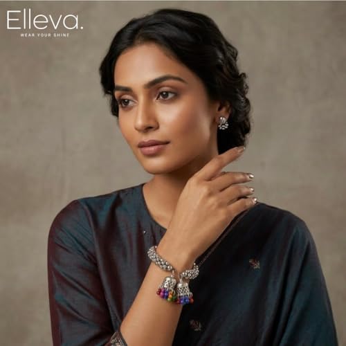 Image of Traditional Bangles set for Women | Oxidised Jewellery Bracelet for Girls Stylish | Latkan Chain Peacock Bangle Bracelet Adjustable for Navratri Festive Jewelry set of 1 (Pack of 1)