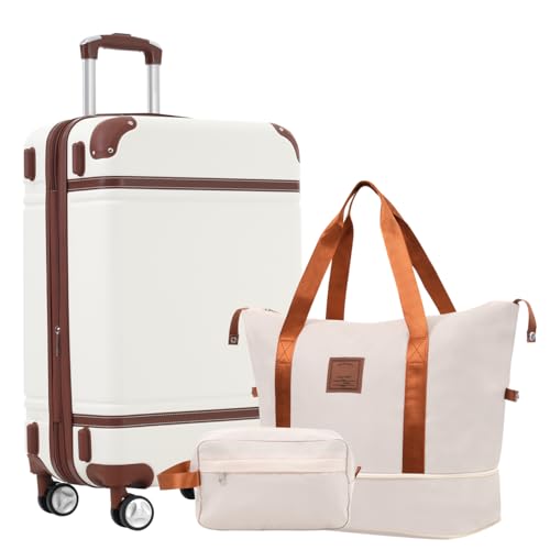 Hardshell Luggage Set with Bags - Lightweight Suitcase for Travel, White