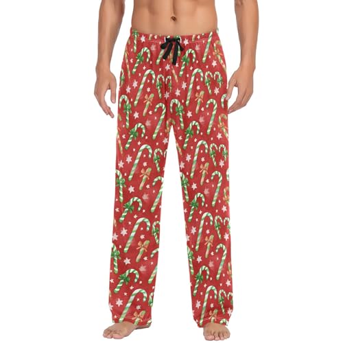 Mens Cotton Pajama Pants Sleep Lounge Pj Bottoms Sleepwear with Pockets Drawstring S Candy Cane Bow Star2