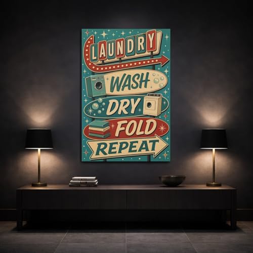 Toile vintage buanderie grand format 50x75cm cadre vertical decoration murale chambre