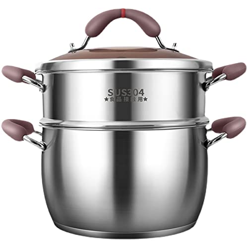 GLJTUO Olla Vaporera para Sopa, Olla Caliente, Vaporera, Fondo Compuesto De 5 Capas, para Bollos Al Vapor, Mariscos Y Sopa Guisada.,22Cm