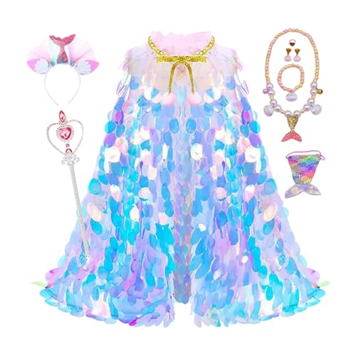 Generico Capa De Princesa - Disfraz De escamas de, Capa Con Lentejuelas Iridiscentes Brillantes Para Niñas 3-8 Años, Fácil De Usar | Aplicación Cosplay Fiesta De Navidad Cumpleaños R