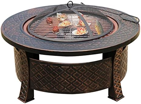 Saturey Firepit Patio Firepit Table with Lid Heating Stove Wood Brazier Charcoal Barbecue Table for Outside Wood Burning and Drink Cooling Fire Pit for Outdoors