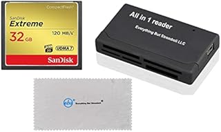 SanDisk Extreme 32GB CompactFlash Memory Card works with Canon EOS 7D Mark II Digital DSLR Camera HD UDMA 7 (SDCFXSB-032G-G46) with Everything But Stromboli Combo Microfiber Cloth and Combo Reader