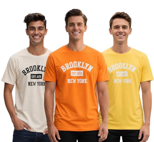 Image of ENDEAVOUR WEAR Men's Printed T-Shirt Combo Pack of 3 | Regular Fit Cotton Tshirts for Man