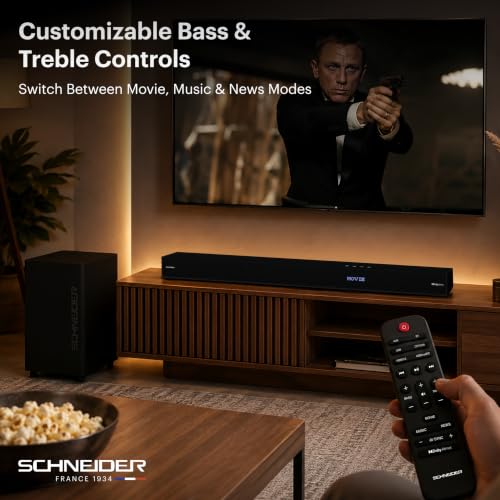 Image of Schneider AUREON SB312DA 3.1.2 (5.1) Channel Dolby Atmos Soundbar with Wireless Subwoofer - 300W RMS Power Setup (600W Peak) Upward-Firing Speakers - HDMI 2.1 eARC - Bluetooth 5.3 - Matte Black