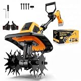 Picture of Brushless Garden Rototiller Compatible with Dewalt 20V Battery (Tool Only), 400RPM Electric Cordless Tiller Cultivator, 9In Width 7In Depth with 48 Steel Tines for Soil Cultivation & Gardening