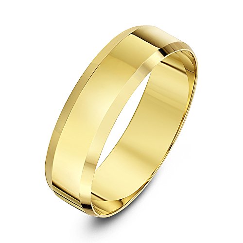 Theia Anillo de Bodas de Oro Amarillo, 9k, Unisex,Forma Plana Pesado, Borde Biselado, Pulido, 6mm - Tamaño 28