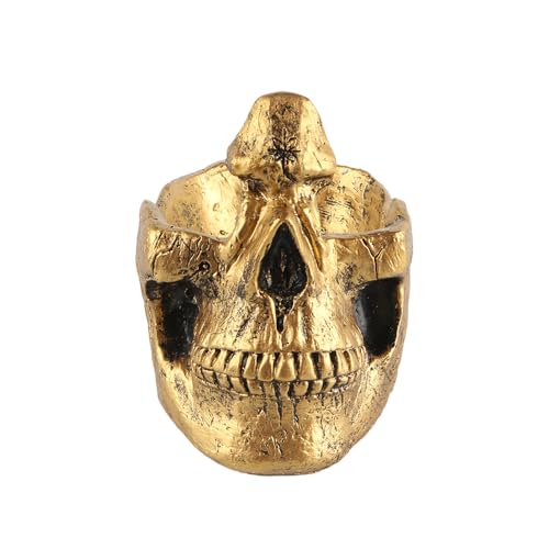 Sarini Brillenständer mit Totenkopf-Motiv, einzigartiger Brillenhalter aus Kunstharz mit Totenkopfkopf und Ablagefach für Nachttisch, Homeoffice, Schreibtisch, Dekoration, Geschenk (goldfarben)