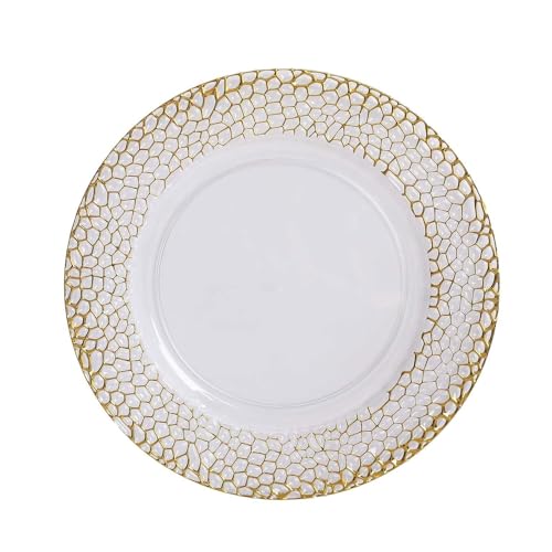 6 platos redondos claros acrílicos con borde dorado 13" miniatura 7