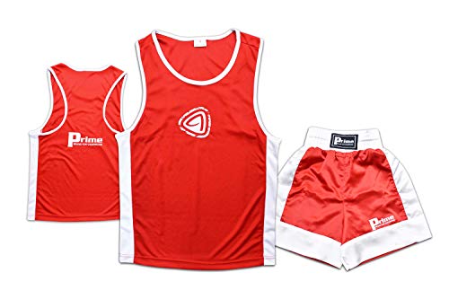 Prime Sports Kids Boxing Uniform Set Top & Shorts 2 Pcs Top And 1 Pc Shorts Boxing Clothes For Kids Boys/Girls Satin Fabric For 03 To 14 Years (3-4 Years, Red) #TOP1