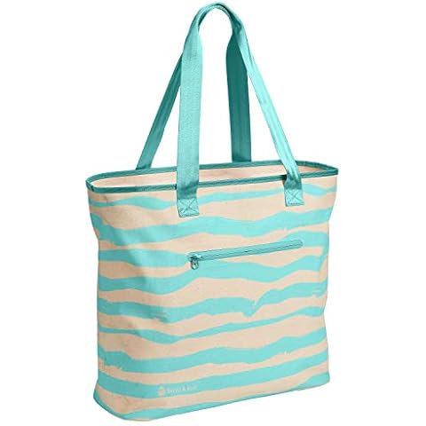 Skog Å Kust ToteSak Waterproof Tote Beach Bag with Airtight Zipper | Mint Stripe Cover