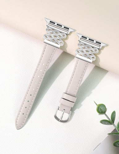 Image of Newlibery Leather Band for Women Slim Dressy Bands Compatible with Apple Watch 38mm 40mm 41mm 42mm 44mm 45mm 49mm, Designer Interlock Buckle Strap for iWatch Series 10 /9 /8 /7 /6 /5 /4 /3 /2 /1 /SE /Ultra