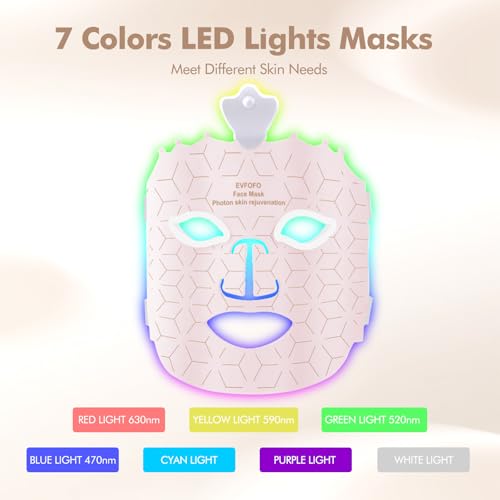 EVFOFO Red Light Therapy Mask for Face, Led Face Mask Light Therapy, 7 Colors LED Face Mask Light Therapy At Home, Pink