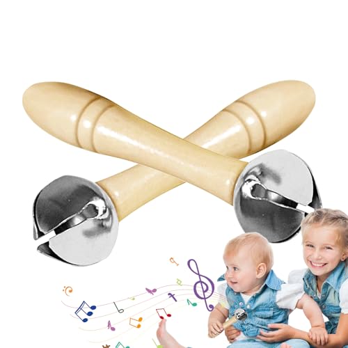 子供用ハンドヘルドベル 、子供用ハンドベル - 木製ハンドルハンドベル 2 個 - 木製ハンドル手ガラガラおもちゃ女の子のためのステンレス鋼ガラガラおもちゃ、子供がミュージカルベル、ハンドベル、打楽器で遊ぶための木製ハンドル付きハンドベル2個