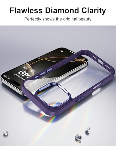 Image of HOOMIL Case for iPhone 16 Pro 6.3-Inch, Non-Yellowing, Drop Protection, Anti-Scratch Transparent Hard Back Phone Cover - Dark Purple