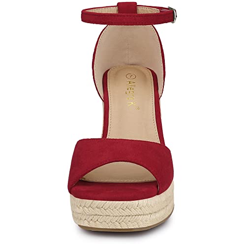 Allegra K Women's Espadrille Platform Ankle Strap Red Wedge Heel Sandals 7.5 M US
