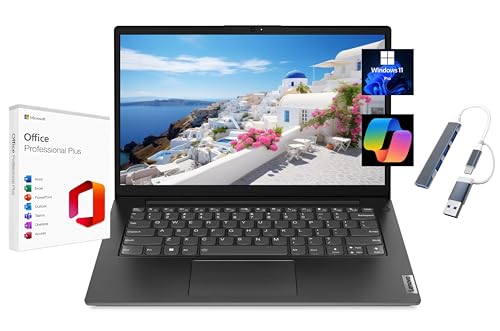 Image of Lenovo V14 G4 14 inch FHD Laptop, with Free Lifetime Microsoft Office, Intel i7-13620H, 16GB RAM, 256GB SSD, Intel UHD Graphics, Windows 11 Pro, Business Black, Copilot, with USB Hub