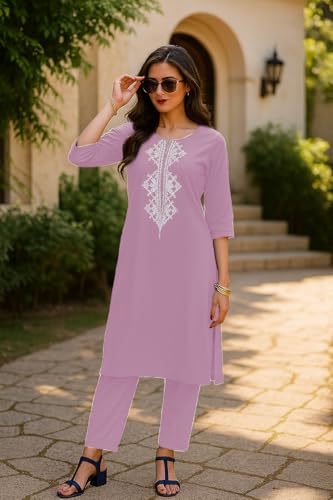 Image of SHIENZY Women's Cotton Blend Emroidered Kurta Pant Set | Ethnic Wear for Festive & Casual | Stylish Straight Fit | Elegant Indian Outfit (1662)