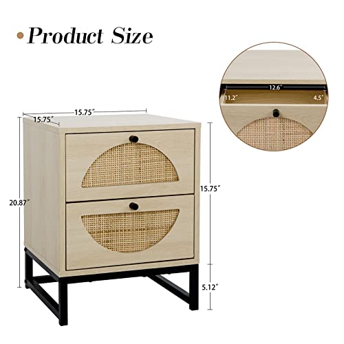 Lamerge Rattan Nightstands Set Of 2, Wood Nightstand With 2 Drawers End Table Set Of 2,Boho Side Table Bedside Table With Metal Legs,Accent Table For Bedroom Living Room,Beige #TOP2