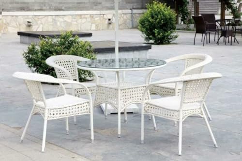 Image of India 4+1 Outdoor Indoor Patio Furniture Sets Rattan Chair Patio Set Conversation Set Poolside Lawn Chairs Balcony Rooftop Outdoor Garden Furniture Chair with Cushion (White & Blue)