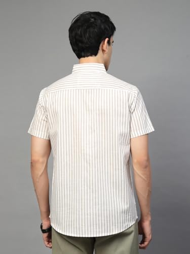 Image of Majestic Man Men's Pure Cotton Striped Half Sleeve Regular Fit Shirt
