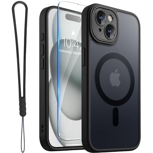 ROYBENS for iPhone 15 Matte Clear Case Compatible with Magsafe, Black