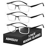 AIMISUV 3 Pack Reading Glasses for Men, Spring Hinge Readers for Men Women with Blue Light Blocking/Anti Glare Rectangular Magnifying Eyeglasse +2.25X