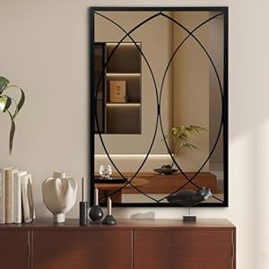 HQiJun Black Rectangle Mirror, Farmhouse Decorative Wall Mirror for Entryway, Living Room, Bedroom, Hallway, Fireplace, Accent Wall Decor (Black2, 39” x 27”)