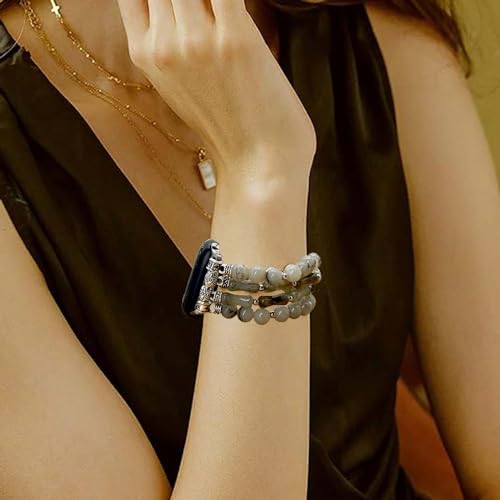 Somesame Boho Beaded Bracelets Watch Bands for Women Compatible with Apple Watch Band 38mm 40mm 41mm 42mm(S10) Gray agate Stone Elastic Stretch Handmade Strap for iWatch Series 11 10 9 8 7 6 5 4 3 SE by Somesame - Image 6