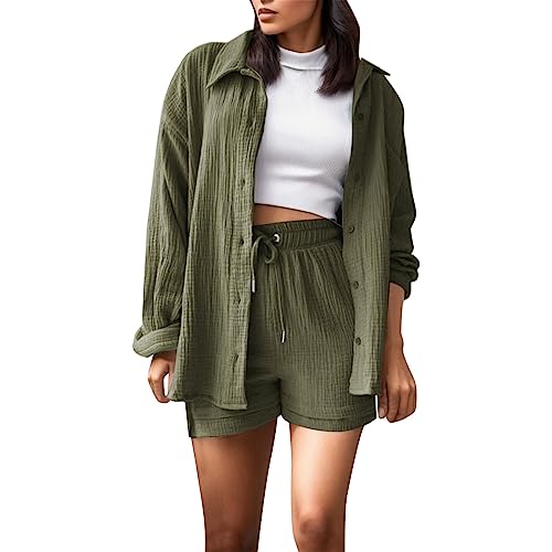 Ensemble été femme short et chemise manches longues costume shorts deux pièces tendance