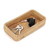 Hipiwe Key Basket for Entryway Table Natural Rattan Serving Tray Small Wicker Trays for Decor Fruit Bowl Decorative Baskets for Kitchen,Coffee Table
